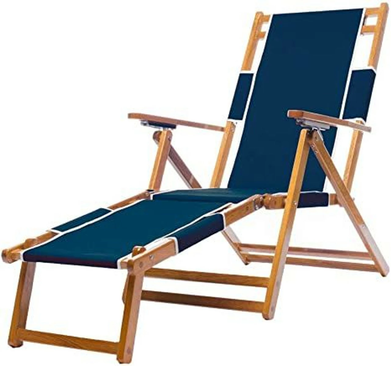 Frankford Umbrellas Frankford Oak Wood Folding Beach Chair W/ Footrest - Navy