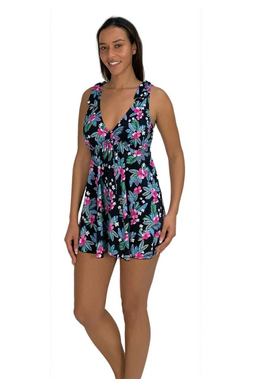 Fit4U Fit 4U™ Tie Shoulder Babydoll V Neck Dress - Pina Colada Multi