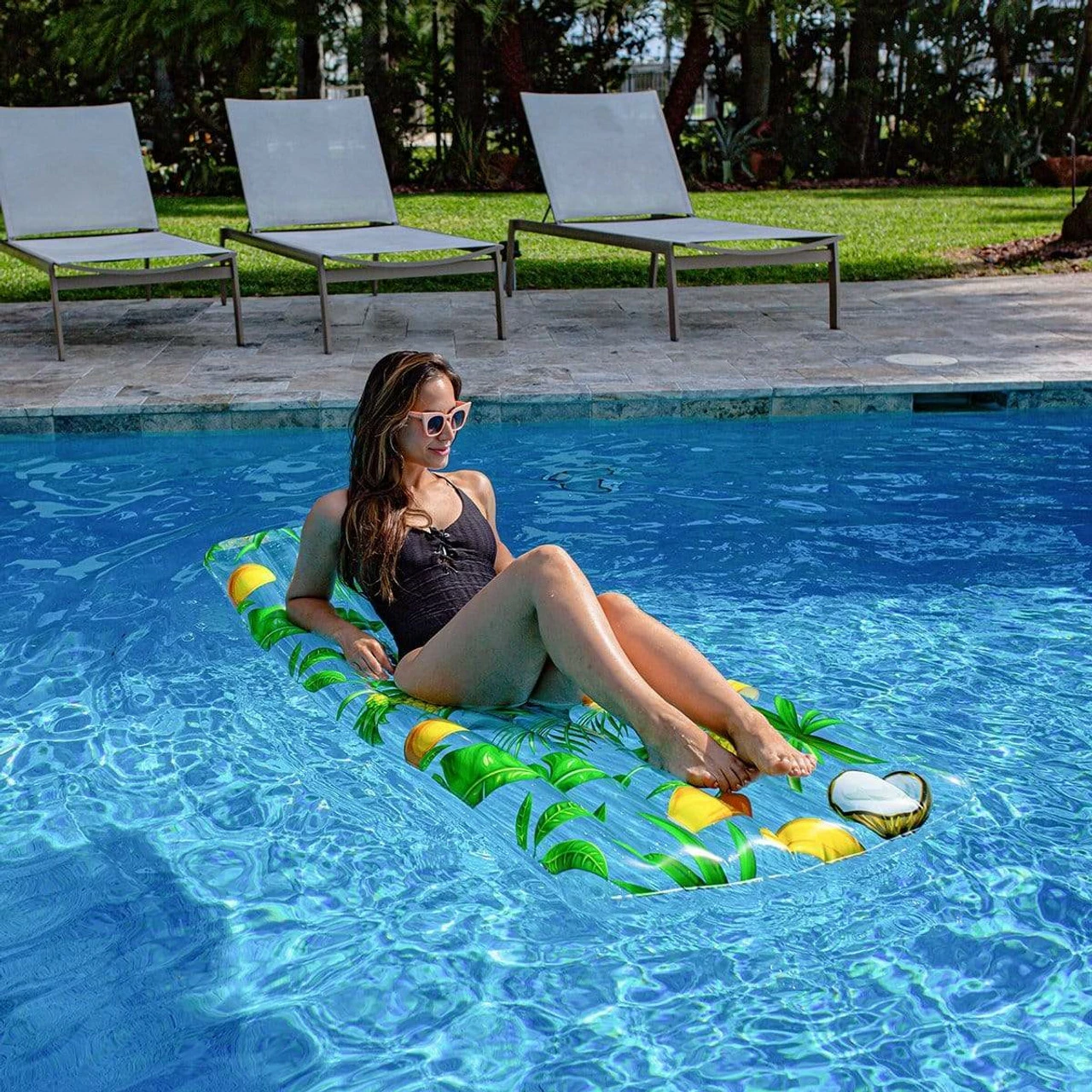 Pool Candy PoolCandy Inflatable Tropical Print Pool Raft - 74x30 Inches - Image 4