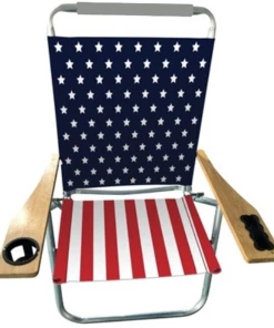 Beach Mania 3 Position Aluminum Beach Chair W/Cup & Phone Holder - USA Stars/Stripes