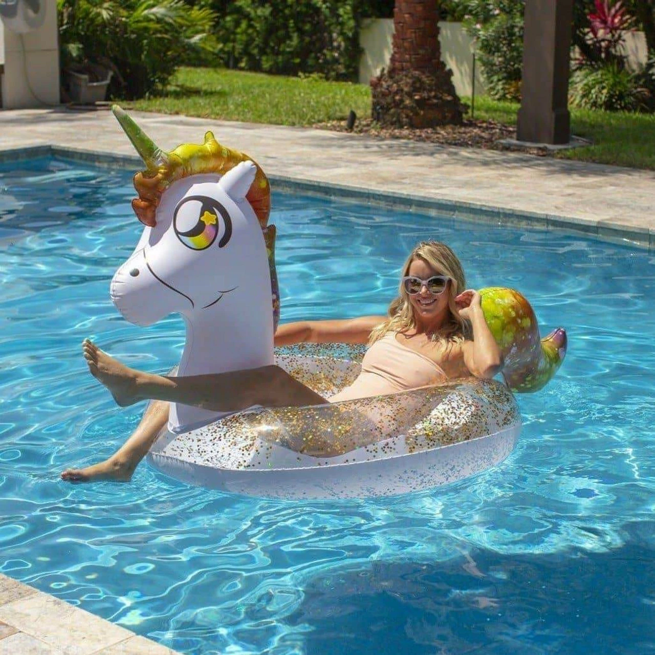 Pool Candy PoolCandy Jumbo Glitter Unicorn Beach & Pool Tube - 48in - Image 3