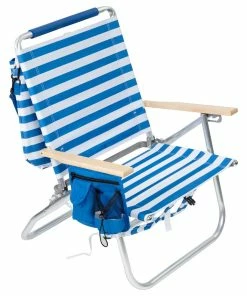 Rio Brands Rio 3 Position Aluminum Backpack Chair With Removeable Tote - Blue White Stripe